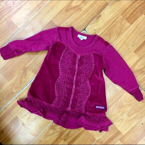naartjie Girls Dress Size 18-24 Months Pieced Lace Netting Velour Cranberry - Picture 2 of 4
